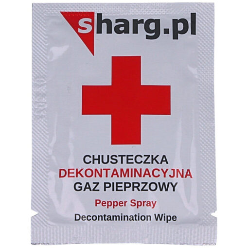 Paczka chusteczek dekontaminacyjnych gaz pieprzowy widziana przodem