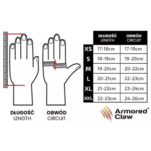 Rękawice Armored Claw CovertPro Hot Weather Tan tabela rozmiar