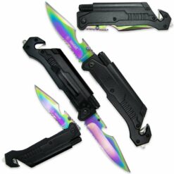 Nóż NS Kandar JM-K16 Czarny Piła Tęczowe Ostrze