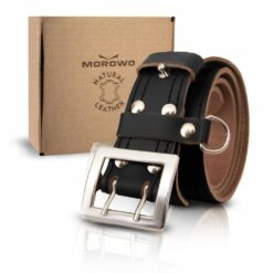 Pas Oficerski Skórzany Przeszywany Czarny