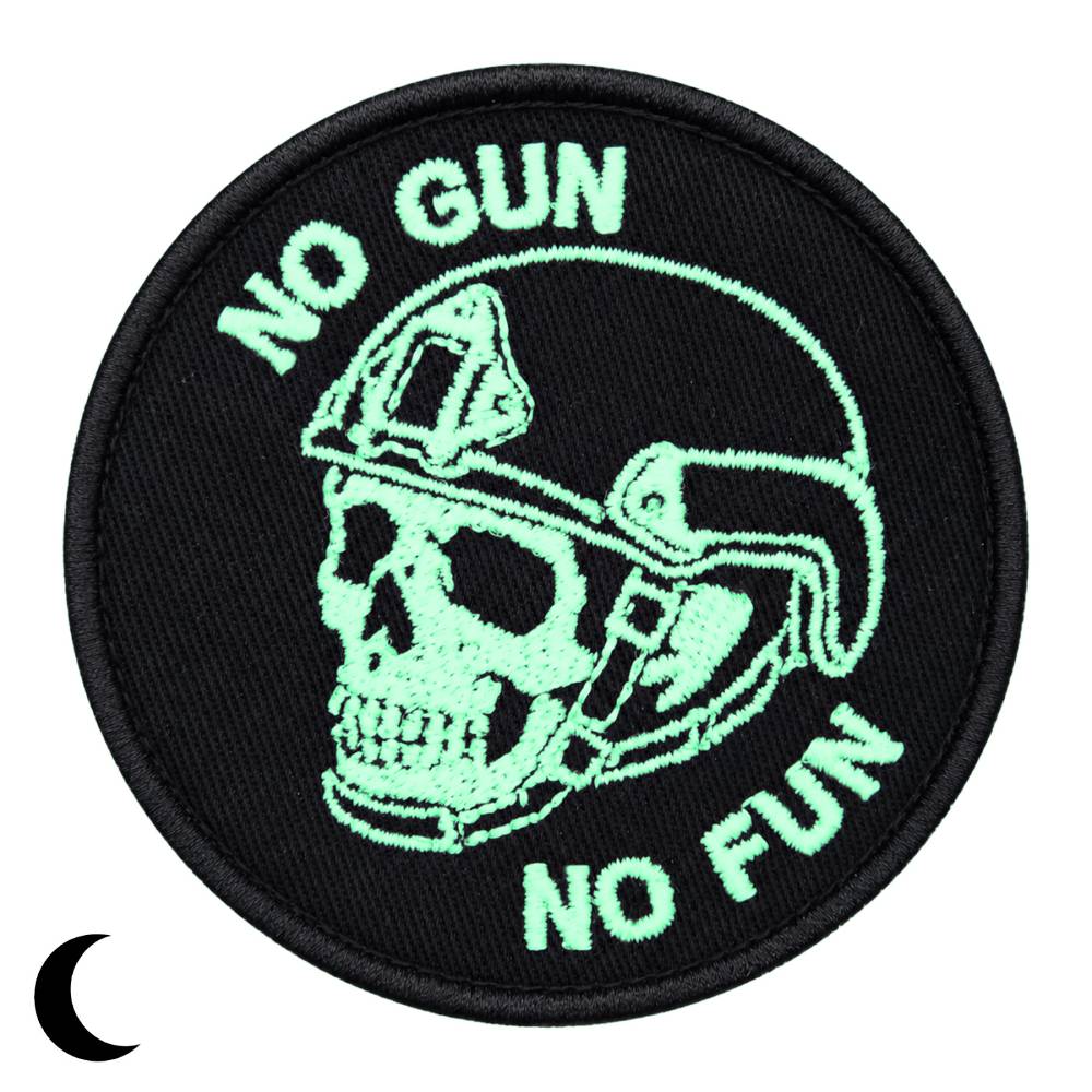Naszywka Morale Patch No Gun No Fun FLUO Rzep Świeci Ciemności Czaszka 8cm