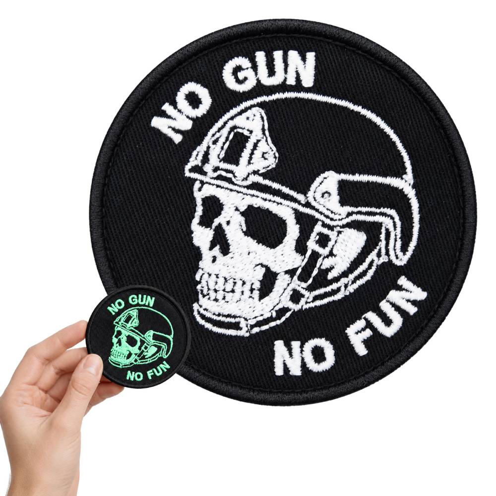 Naszywka Morale Patch No Gun No Fun FLUO Rzep Świeci Ciemności Czaszka 8cm