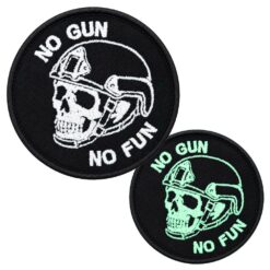 Naszywka Morale Patch No Gun No Fun FLUO Rzep Świeci Ciemności Czaszka 8cm