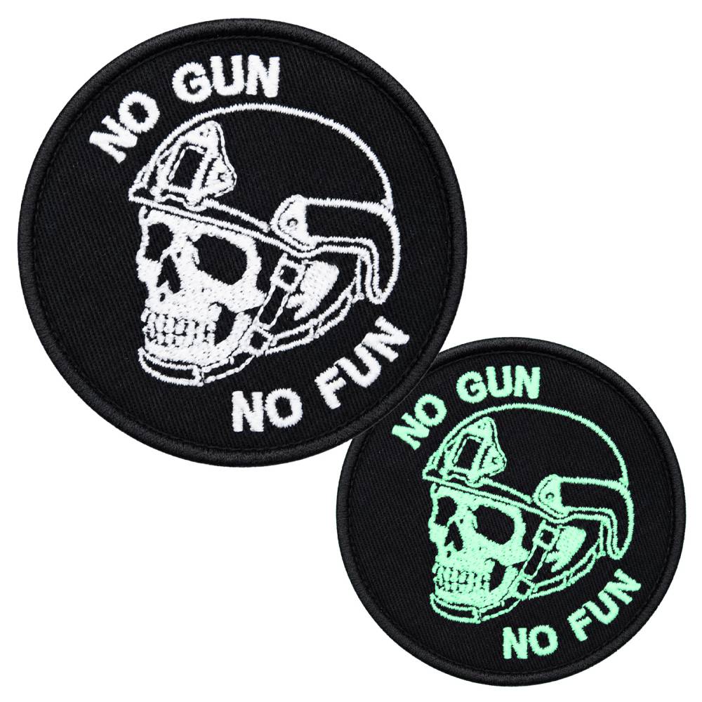 Naszywka Morale Patch No Gun No Fun FLUO Rzep Świeci Ciemności Czaszka 8cm