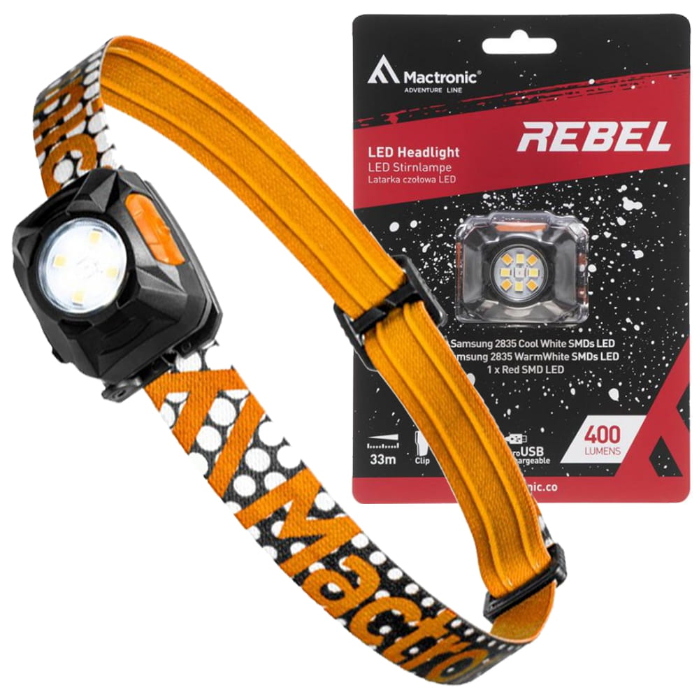 Latarka Czołowa Rebel 400lm Akumulator Pomarańczowa
